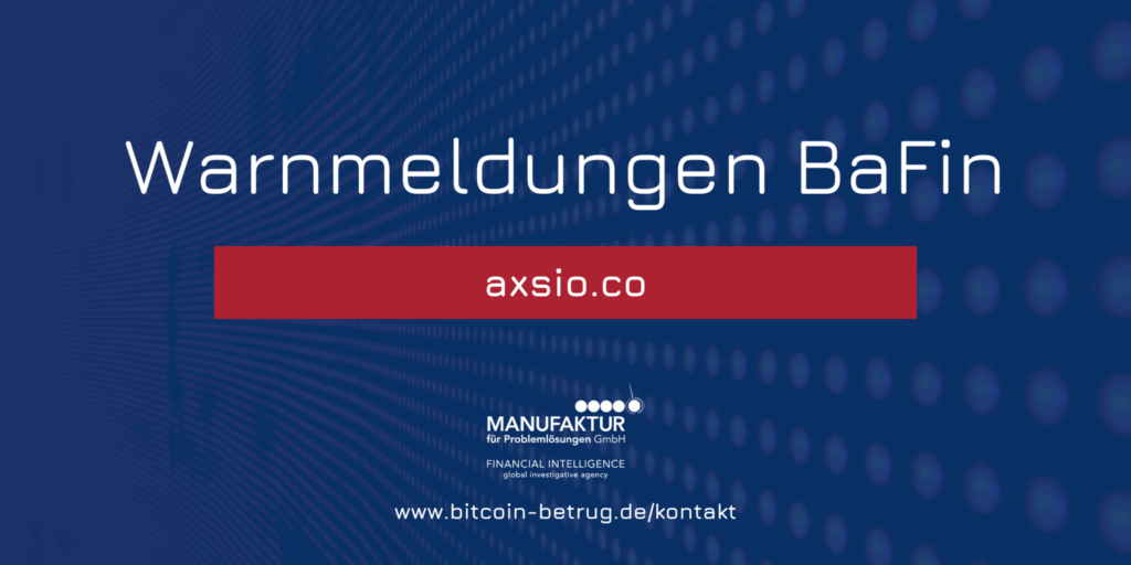 Warnmeldung der BaFin über die Website axsio.co
