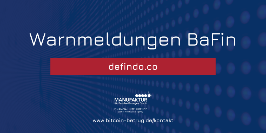 Warnmeldung der BaFin über die Website defindo.co