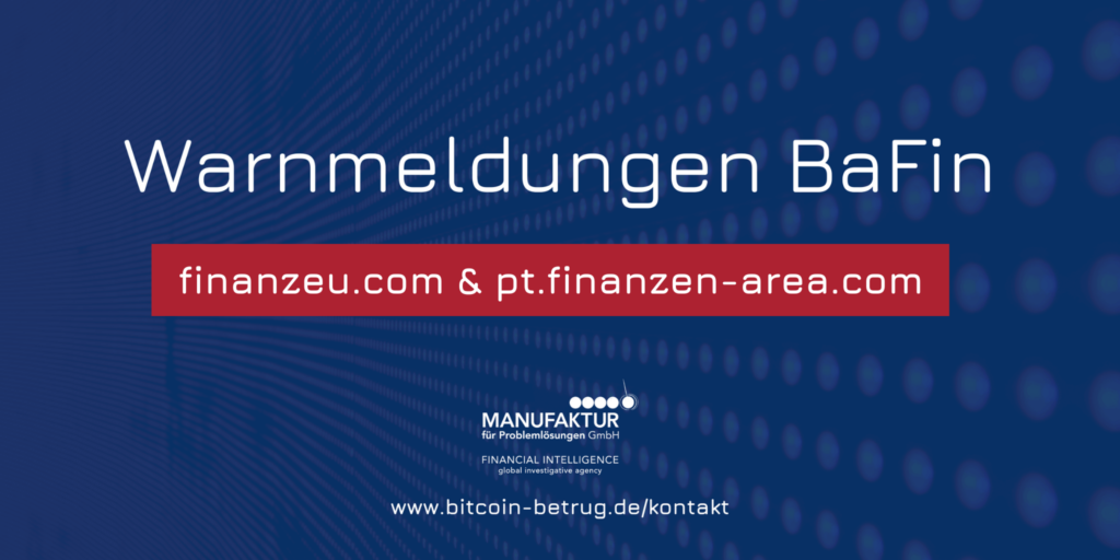 Warnmeldung der BaFin über die beiden Website finanzeu.com und pt.finanzen-area.com