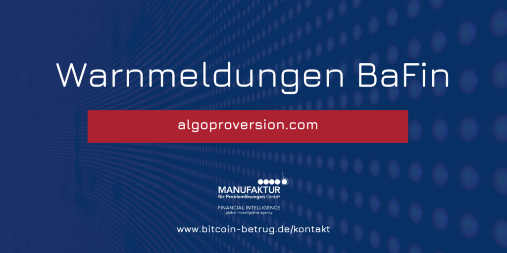 Warnmeldung der BaFin über die Website algoproversion.com
